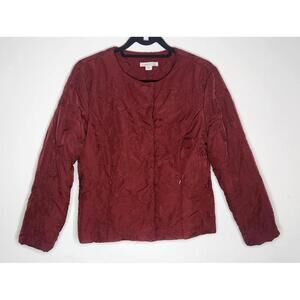 Coldwater Creek Jacket Womens Petite 10 Red Quilted Floral Embroidered Coat